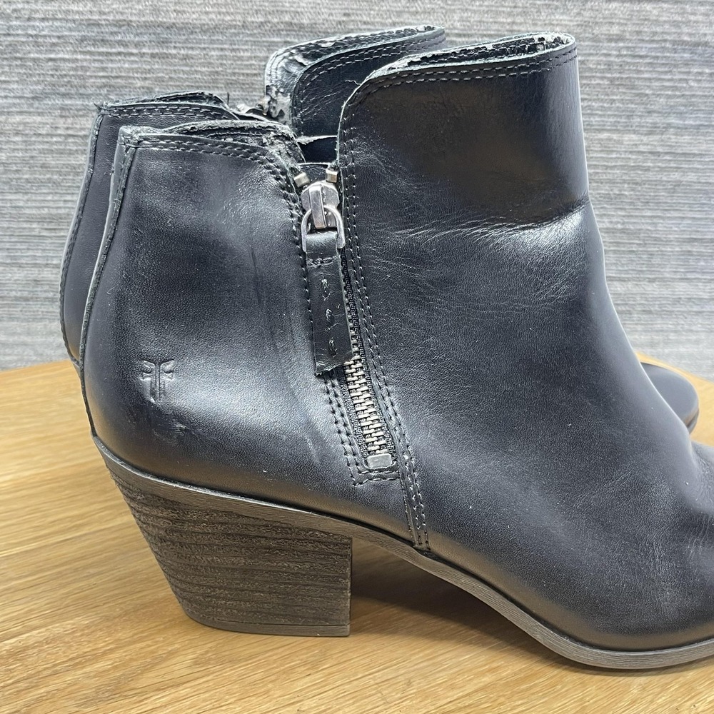 Frye Judith Boots Women‎ 8.5 Black Leather Double Zip Ankle Heel Booties Biker - Picture 16 of 16